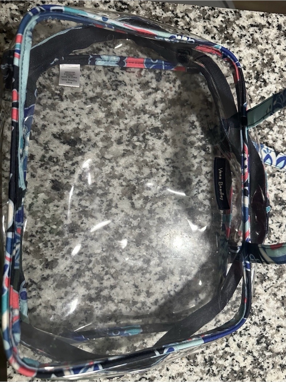Vera Bradley Clear Tote with Blue, Navy and Coral Trim